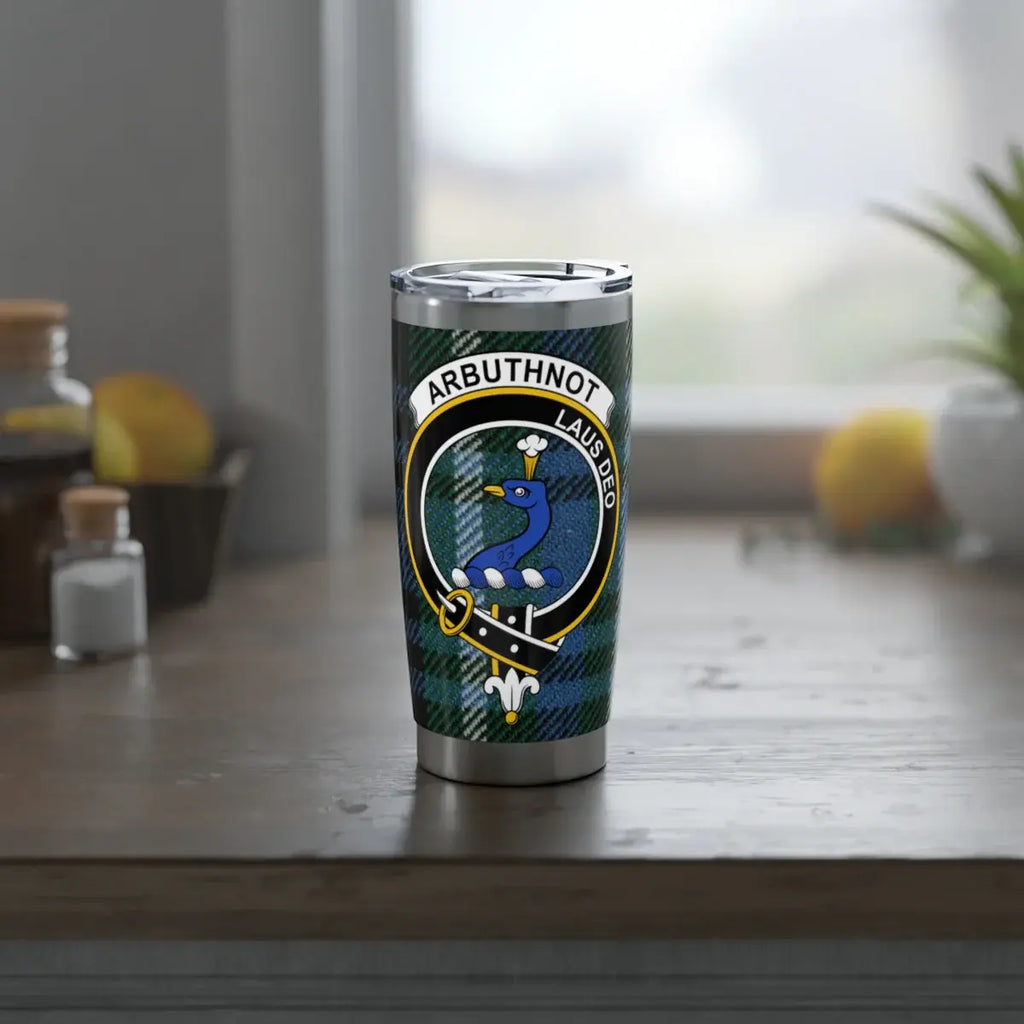 Arbuthnot Family Crest Plaid Design Tumbler