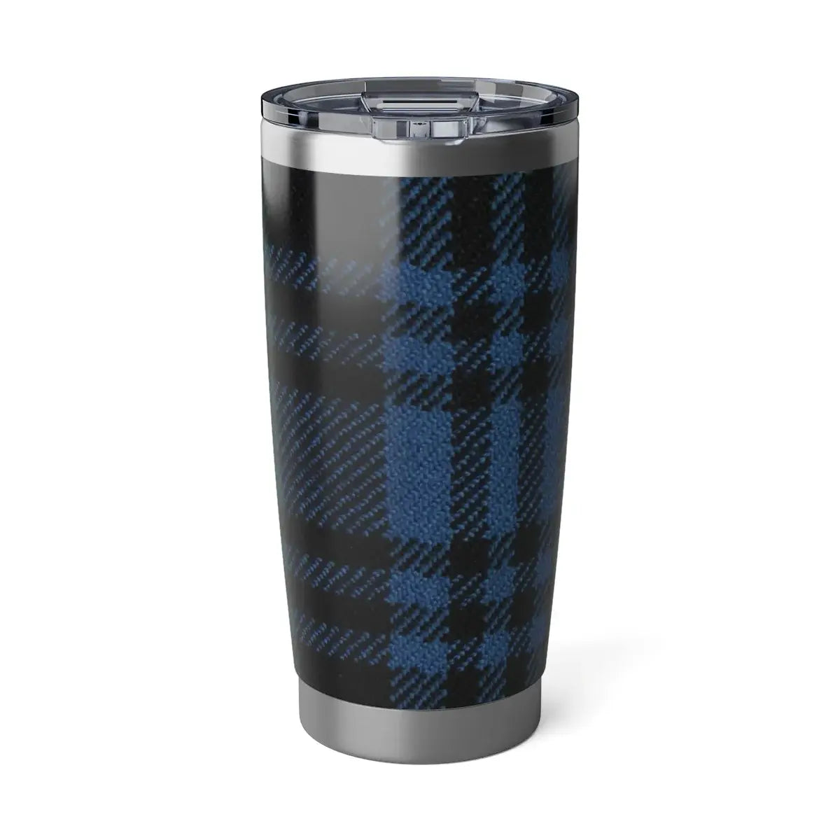Blue and Black Plaid Tumbler with Secure Lid