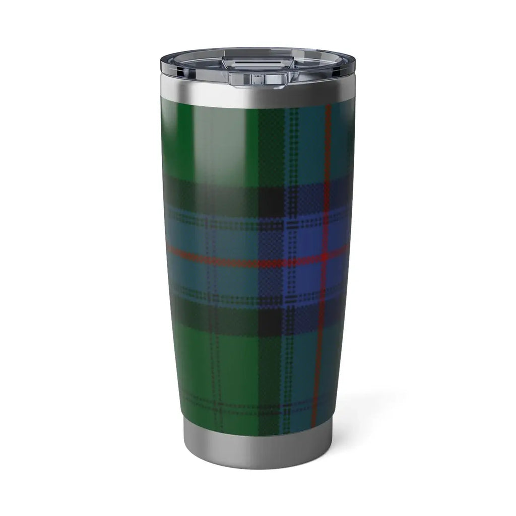 Armstrong green and blue tartan crest tumbler — 20oz stainless steel, Scottish heritage design
