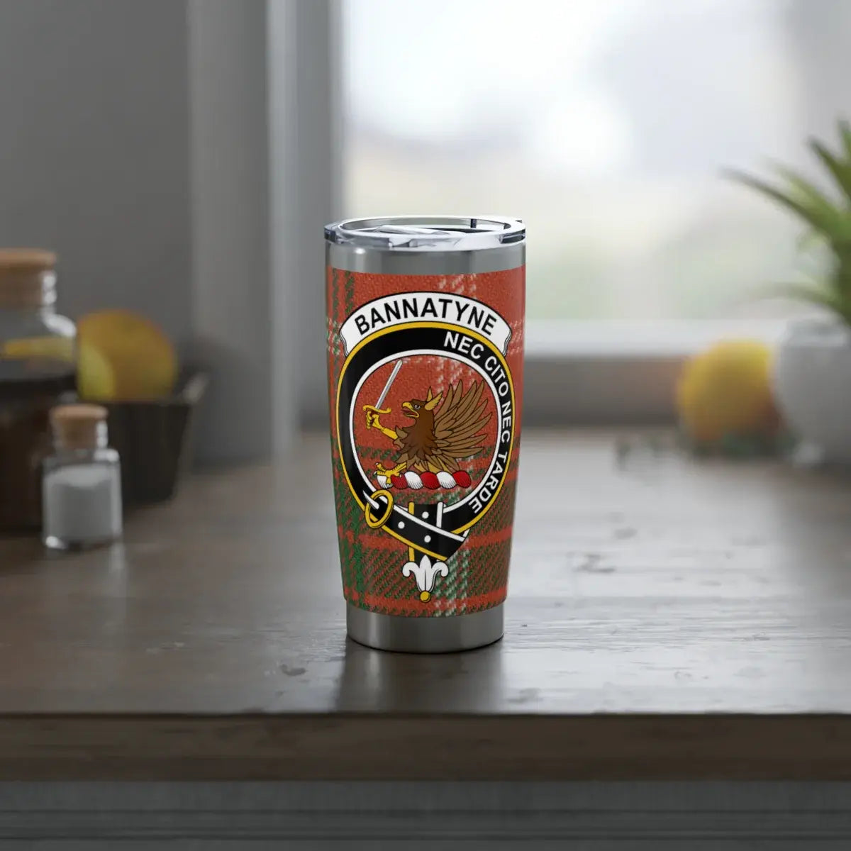 Bannatyne Family Crest Travel Mug Clan Heritage Design