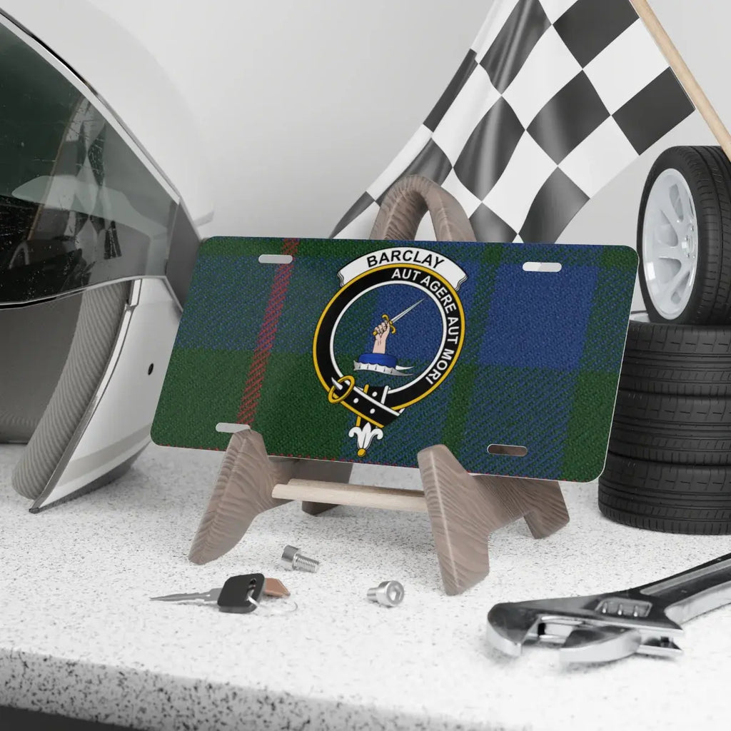 Clan Barclay tartan crest novelty license plate — Aut Agere Aut Mori design, 12x6 aluminium