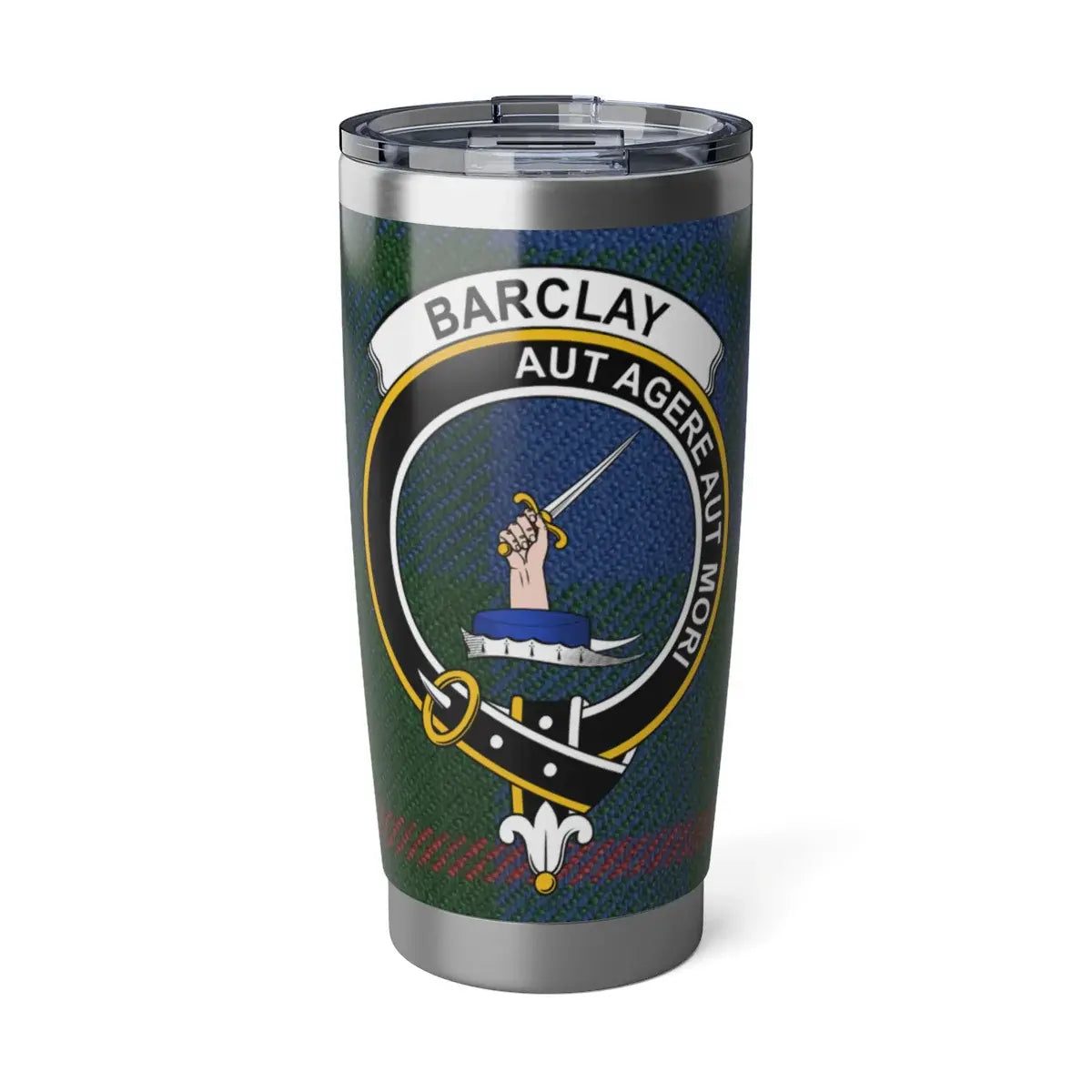 Clan Barclay tartan crest 20oz stainless steel tumbler — Aut Agere Aut Mori design, silver finish