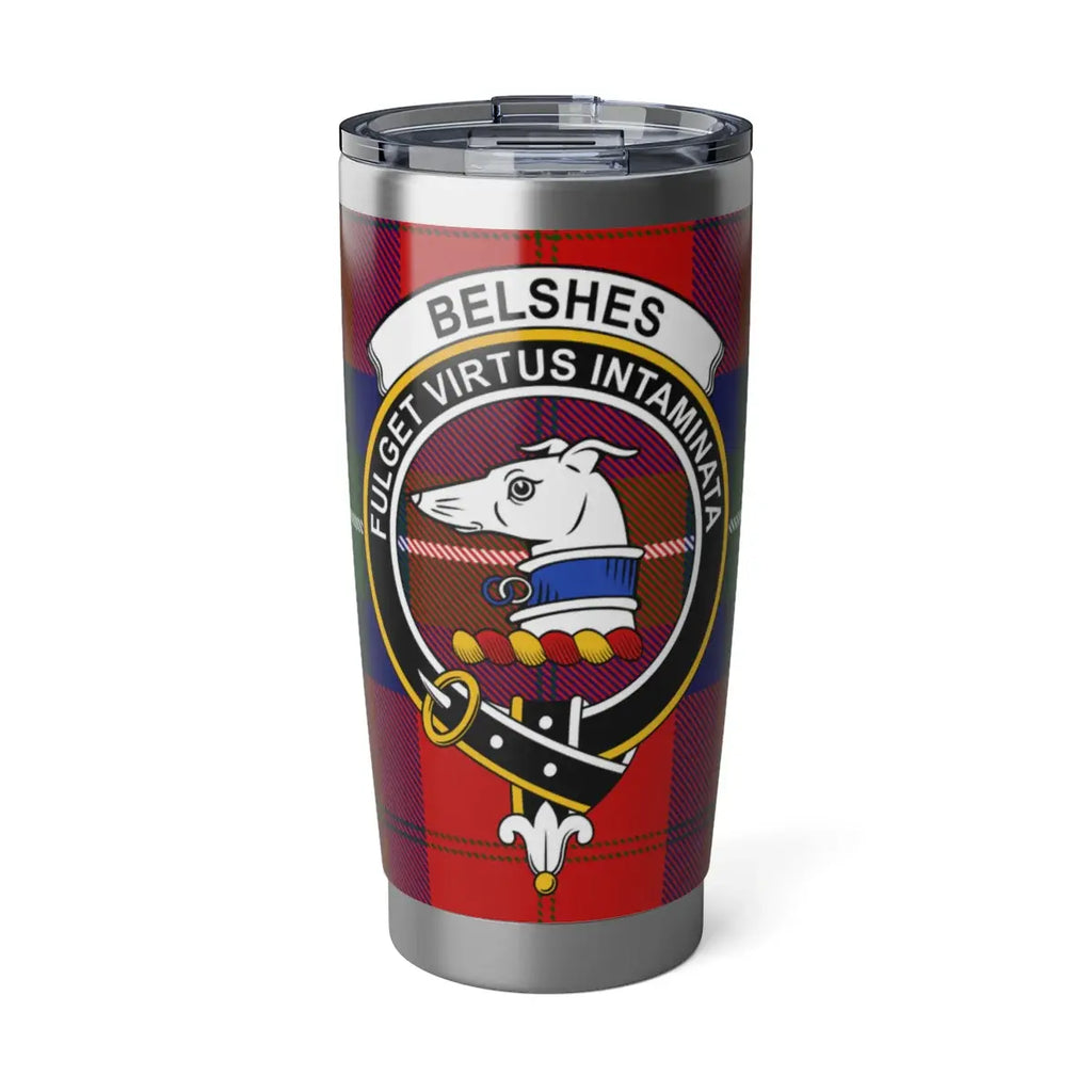 Belshe Clan Crest Red and Blue Plaid Design Tumbler