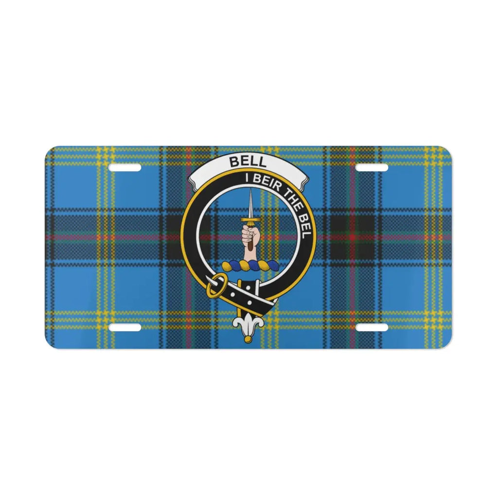 Bell I Beir the Bel tartan novelty license plate — clan crest and plaid design on 12x6 aluminium