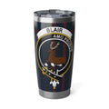 Clan Blair tartan crest 20oz stainless steel tumbler — Amo Probos design, silver double-wall insulated