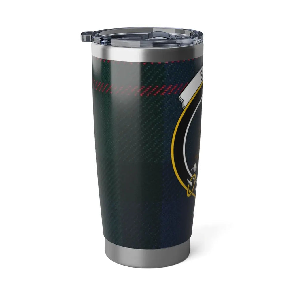 Blair tartan travel tumbler in car holder — 20oz stainless steel, clan crest, hot and cold drinks