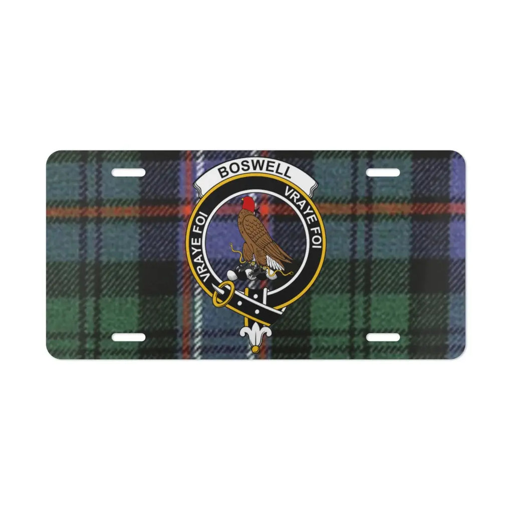 Boswell clan crest tartan license plate — vraye foi motto design