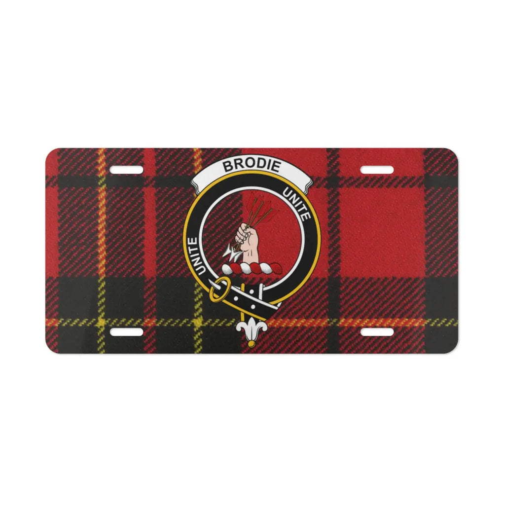 Brodie unite clan crest tartan novelty plate — Scottish heritage design