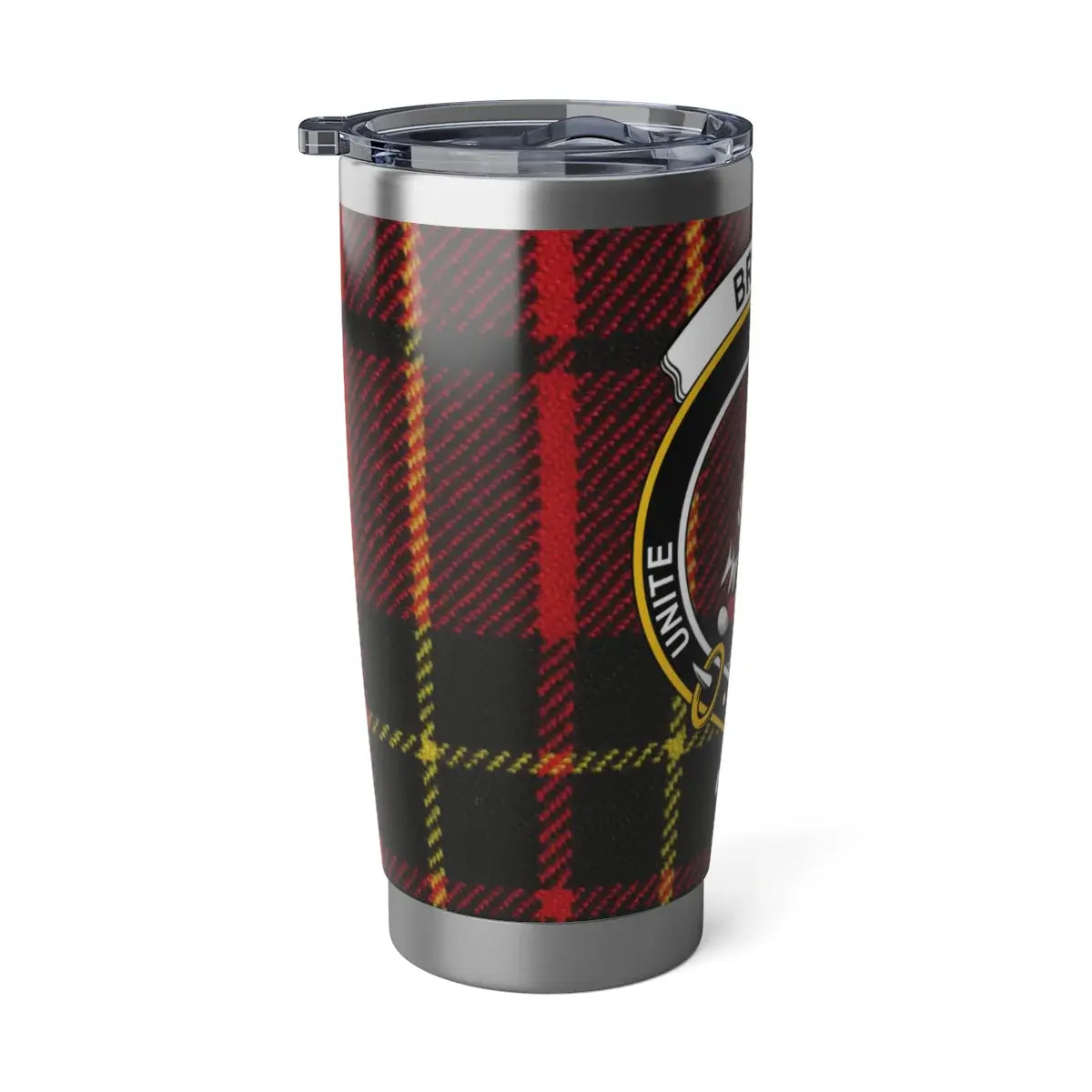 Brodie Unite Scottish tartan tumbler — 20oz insulated, full wrap crest print