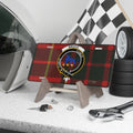 Bruce clan crest novelty license plate — 12x6 aluminium with red-yellow tartan and blue lion