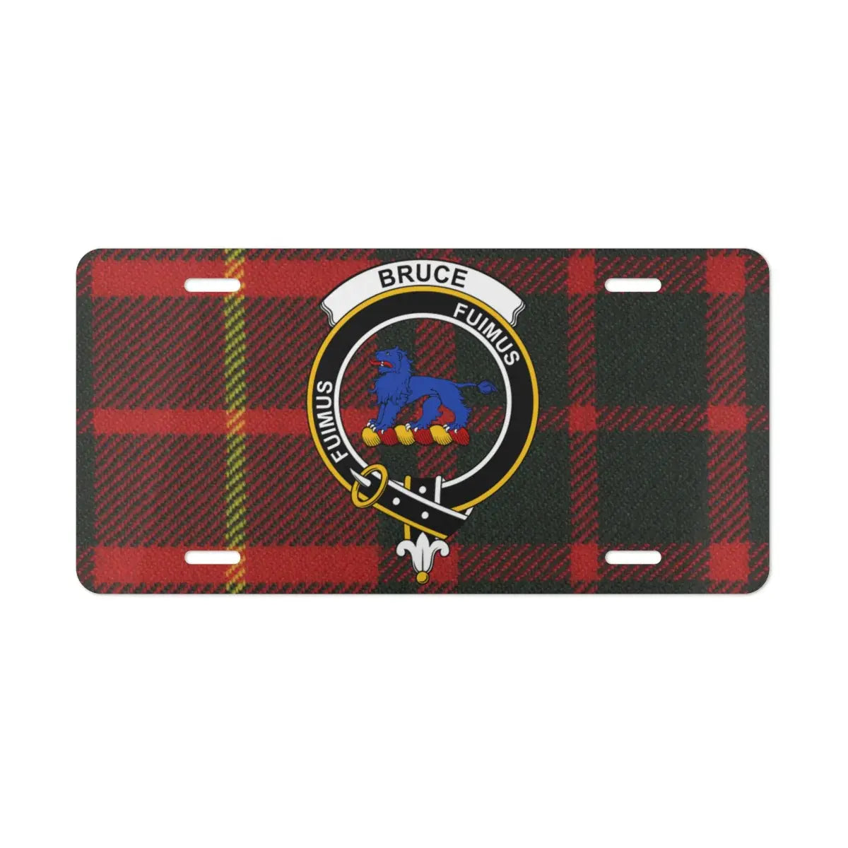 Bruce clan crest novelty plate mounted — heraldic design with Fuimus motto on aluminium