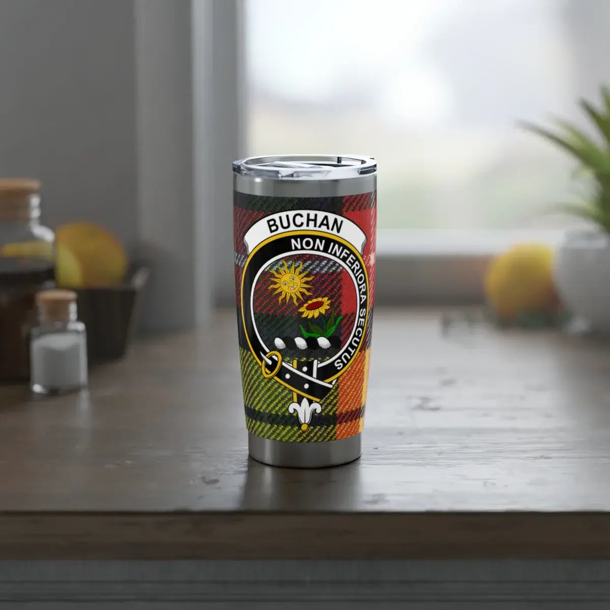 Buchan Clan Crest Tartan Stainless Steel Travel Mug