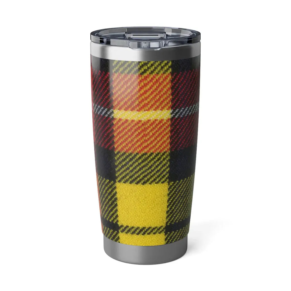 Clan Buchanan yellow and green tartan insulated travel tumbler — 20 oz stainless steel