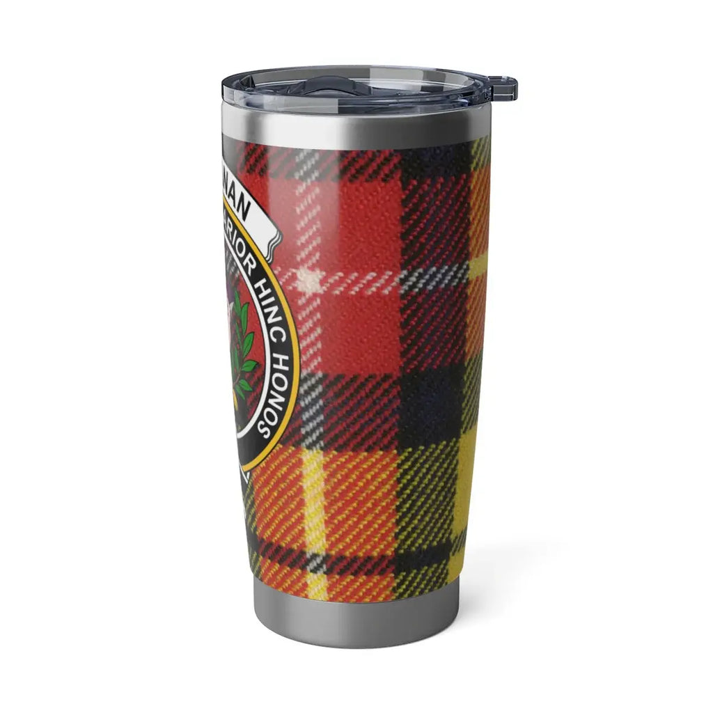 Buchanan clan crest tartan plaid pattern insulated tumbler — lifestyle view