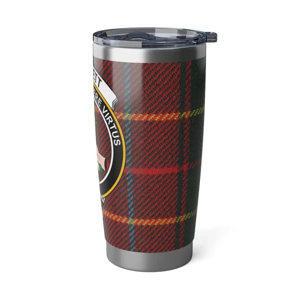 Burnett clan crest tartan stainless steel tumbler — lifestyle view