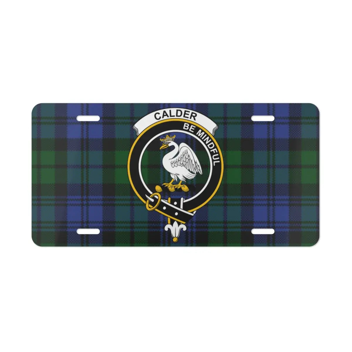 Calder clan be mindful tartan license plate — Scottish heritage design