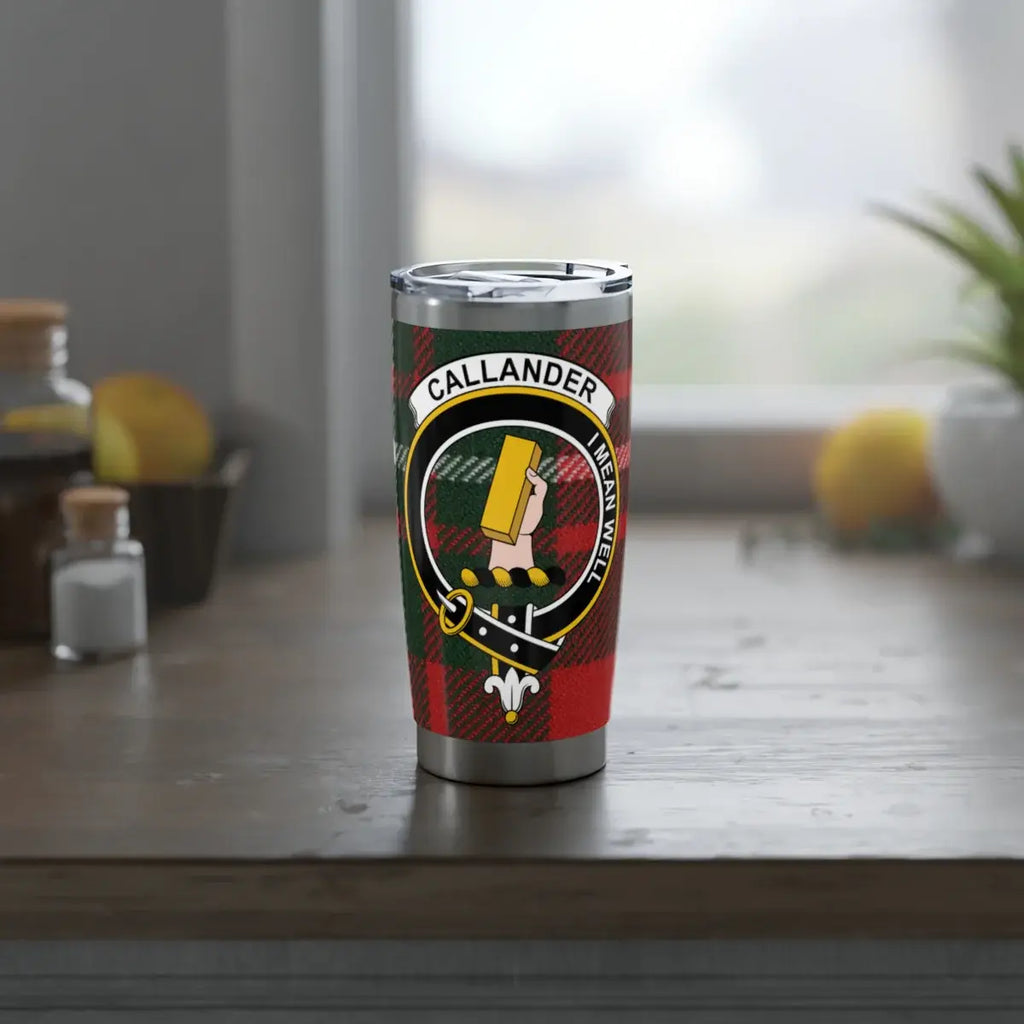 Gallander Heraldry Emblem on Red Plaid Thermos