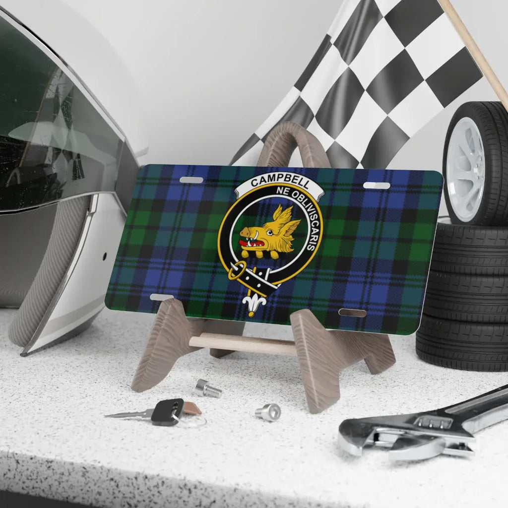 Clan Campbell crest tartan novelty license plate — 12x6 aluminium with boar's head design