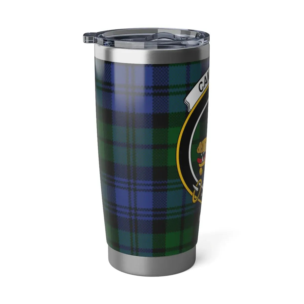 Campbell tartan tumbler in cup holder — 20oz stainless fits standard car holders, boar's head