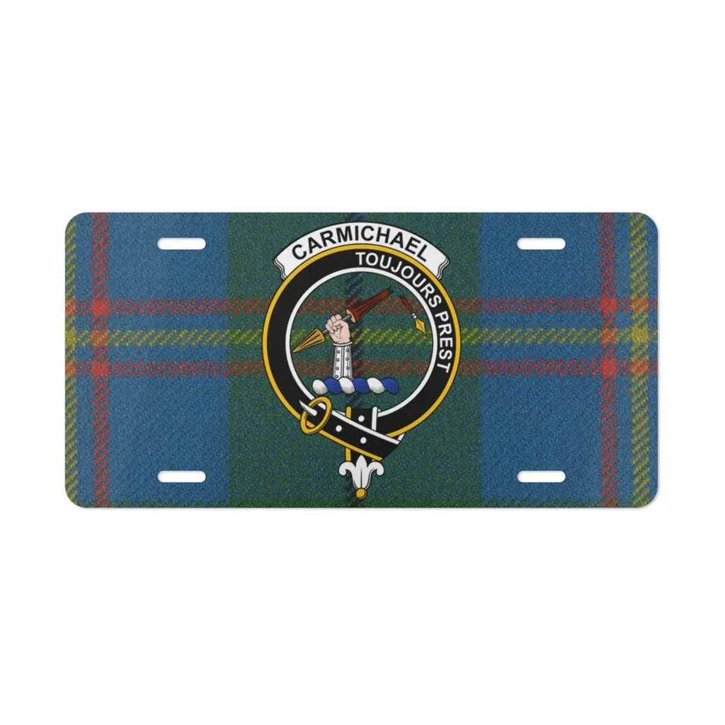 Carmichael clan tartan designer license plate — Scottish heritage crest design