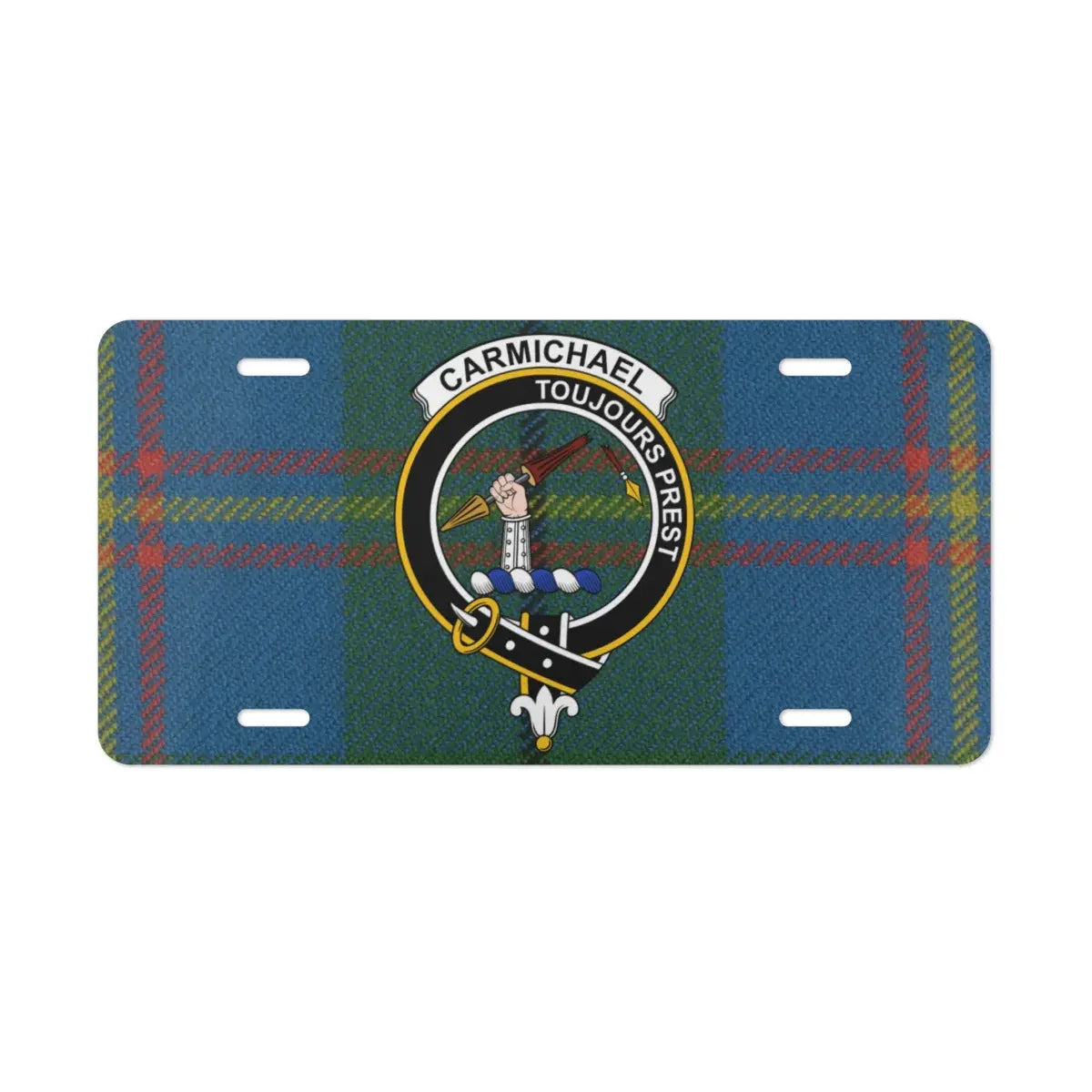 Carmichael clan tartan designer license plate — Scottish heritage crest design