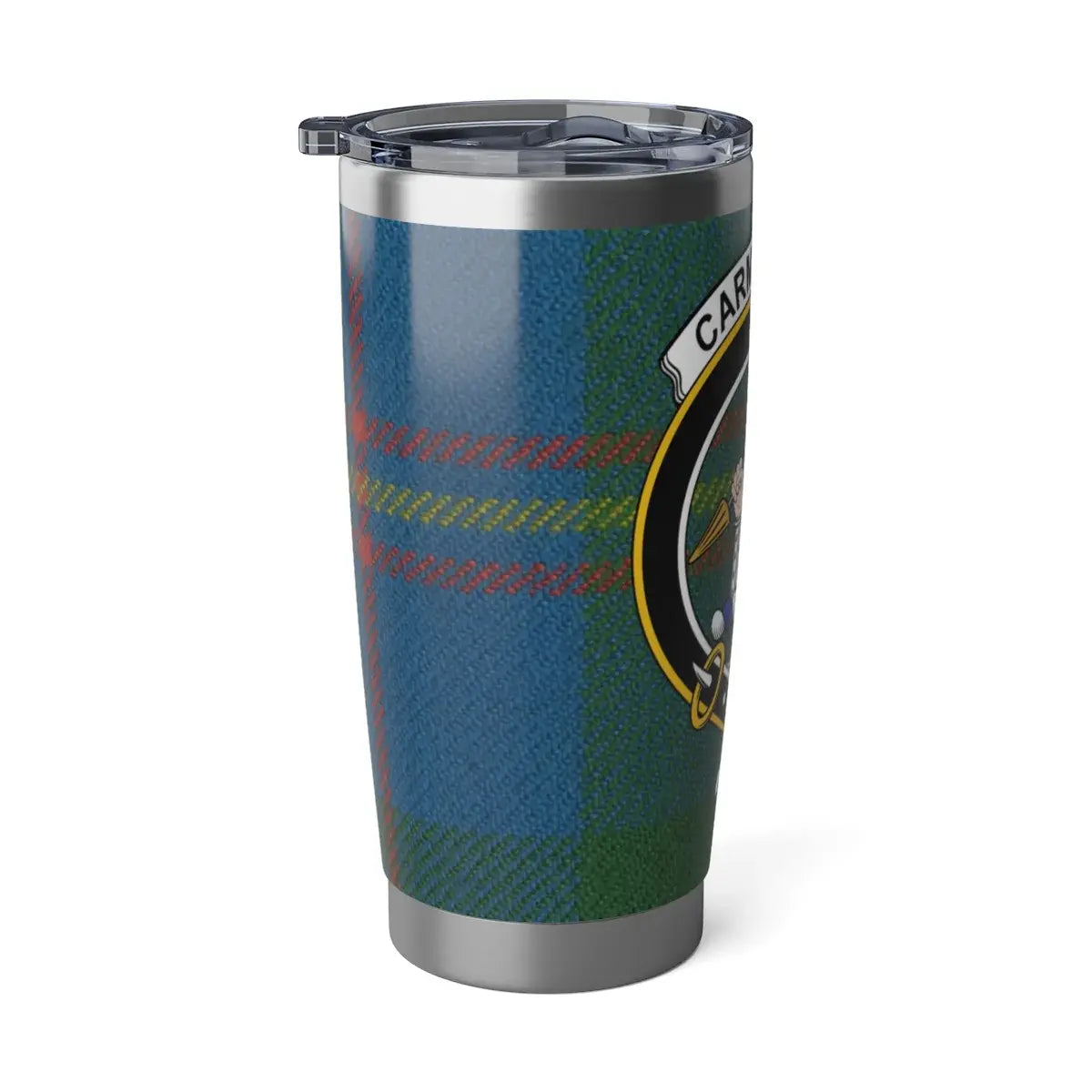 Carmichael clan tartan themed tumbler — fits car cup holder, daily use