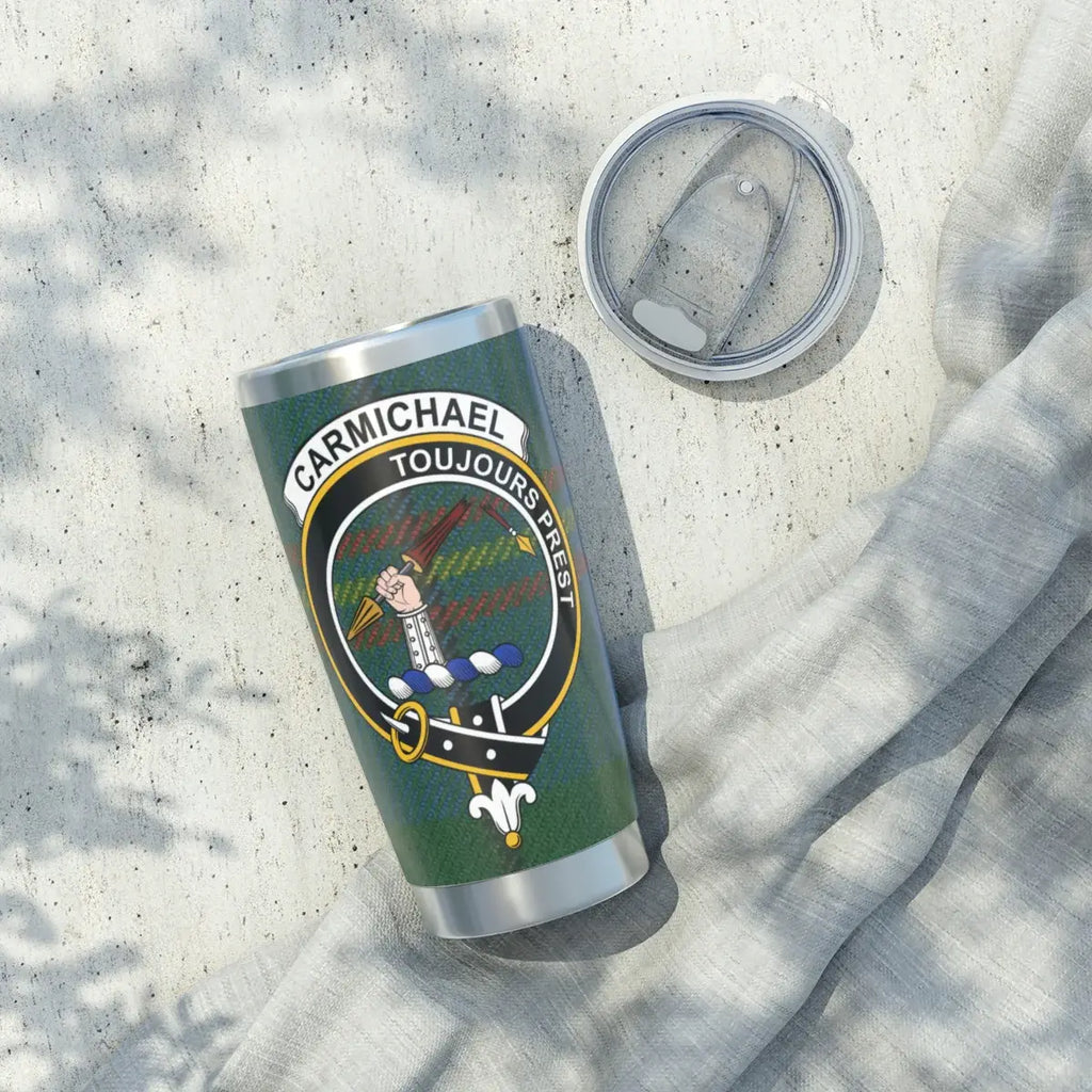 Clan Carmichael toujours prest personalized tumbler — 20 oz, secure lid