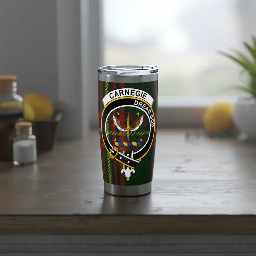 Carnegie clan dread god plaid pattern tartan tumbler — double-wall insulated