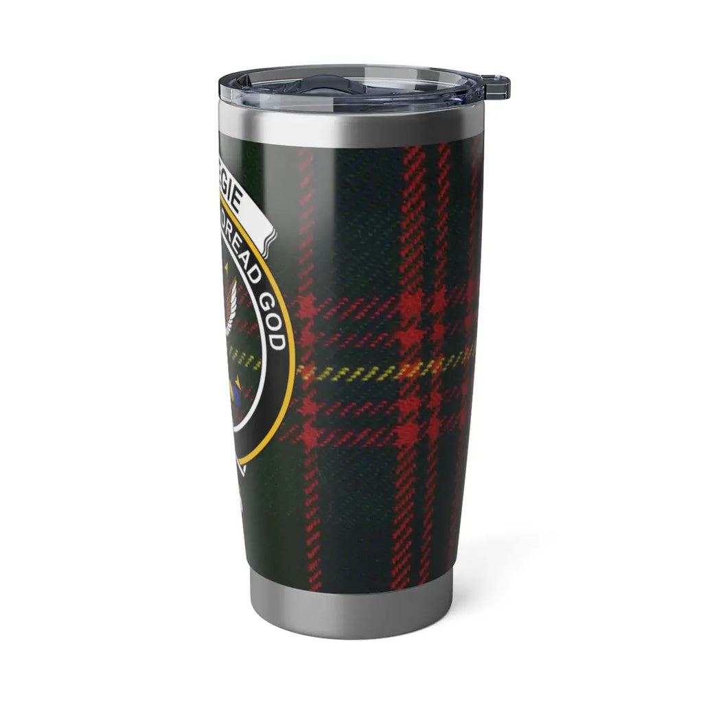 Carnegie clan tartan insulated tumbler — unique crest insignia, lifestyle view