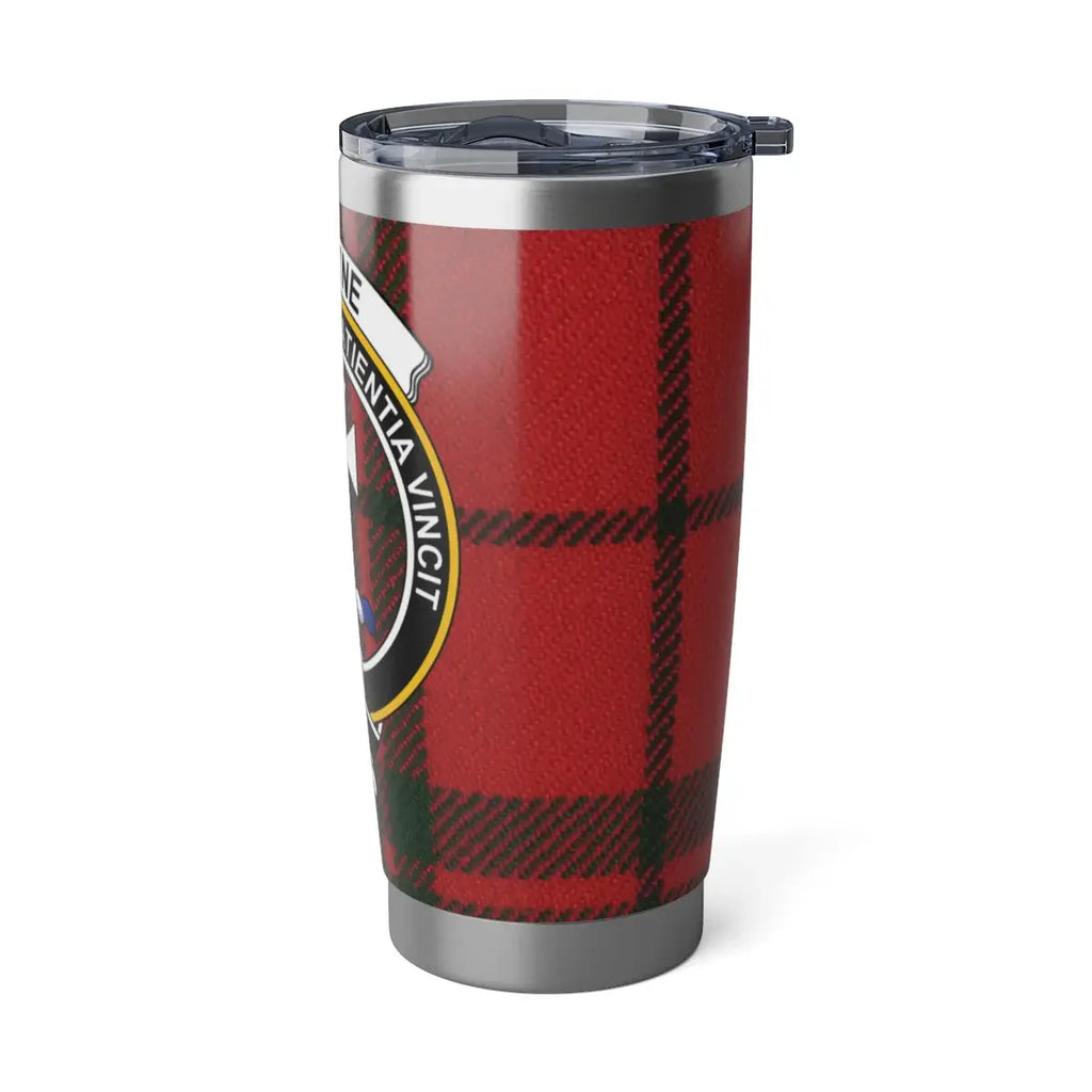 Red Plaid Tumbler with Shield Design and Inscription