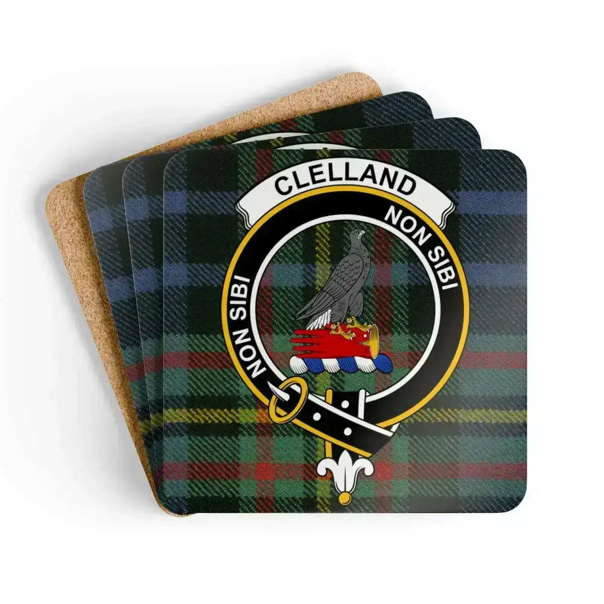 Traditional Clelland Clan Crest Tartan Coaster Set product