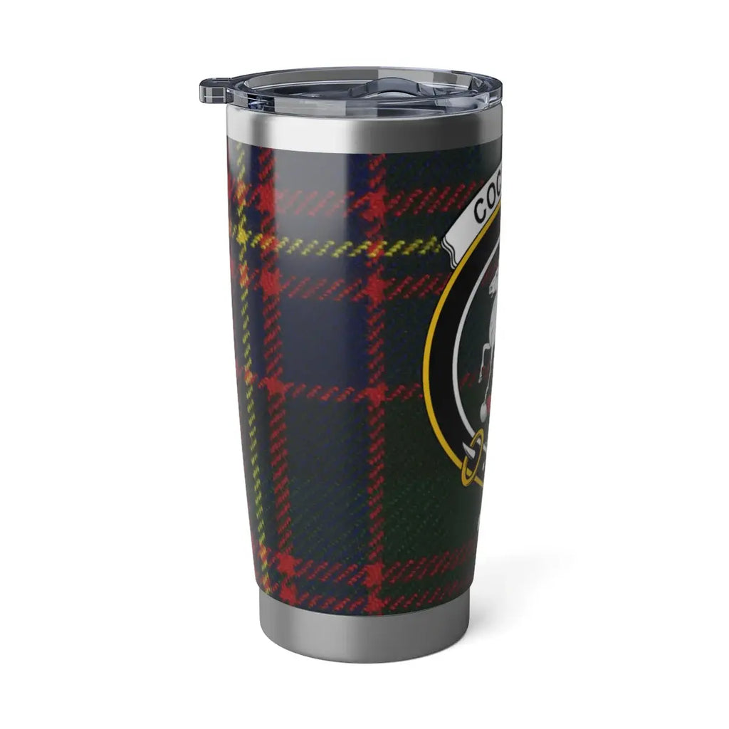 Cochrane clan tartan customized tumbler — horse crest design, full colour