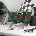 Colquhoun clan crest novelty license plate — 12x6 aluminium with tartan and stag heraldic design
