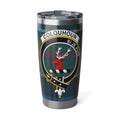 Colquhoun clan tartan 20oz tumbler in silver — stainless steel with stag crest and Si Je Puis