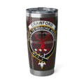 Crawford clan tartan 20oz tumbler in silver — stainless steel with stag crest and Tutum te robore reddam