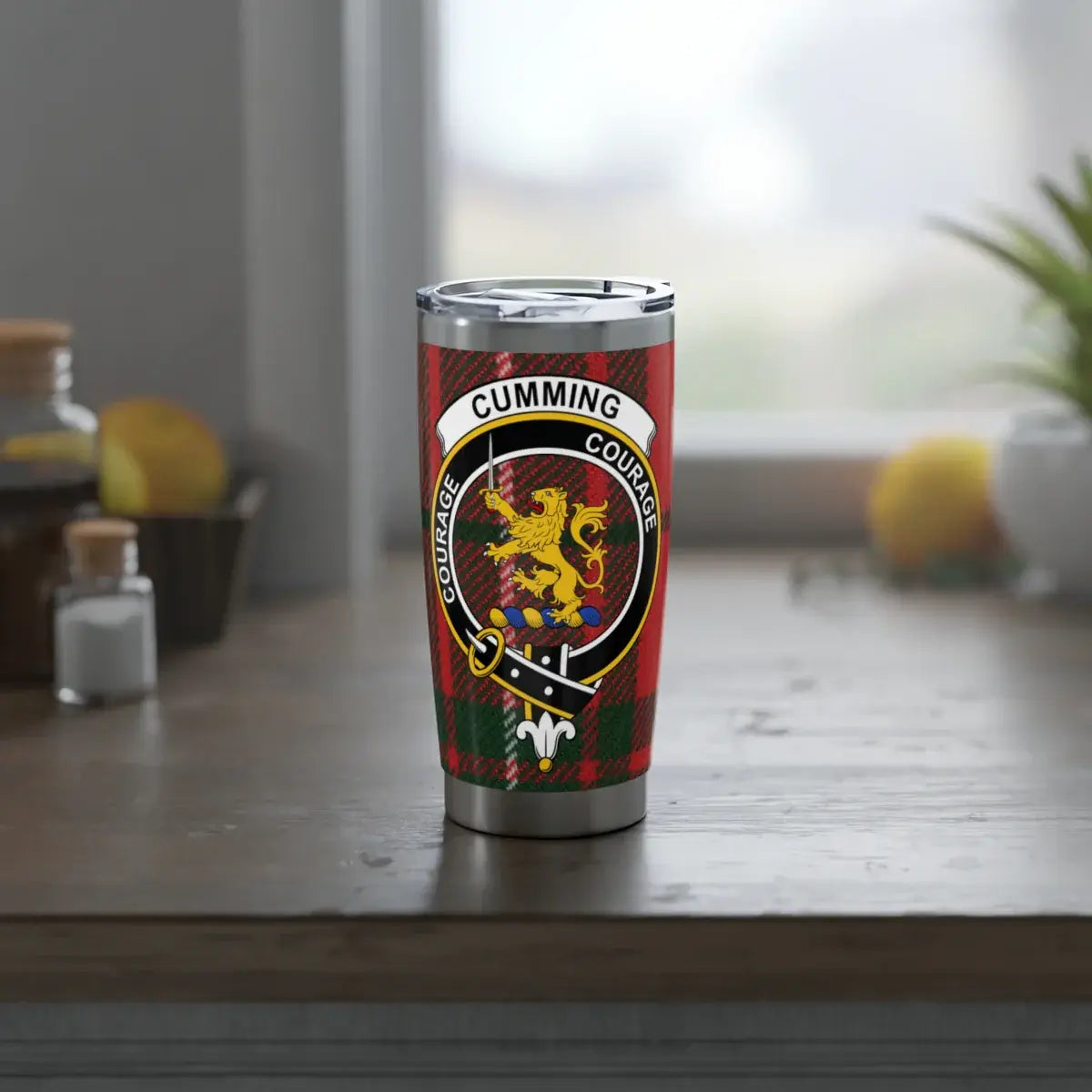 Cumming Courage Lion Plaid Insulated Beverage Container