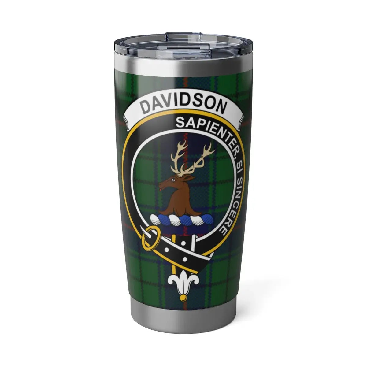 Davidson clan tartan stag crest 20oz tumbler — stainless steel with Sapienter Si Sincere design