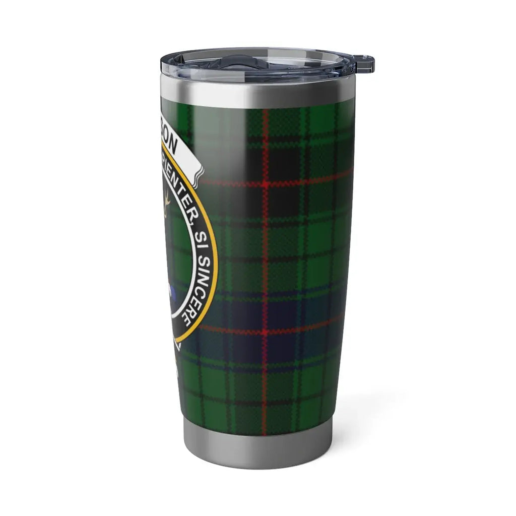 Davidson clan crest tartan pattern tumbler flat lay — 20oz silver, full plaid design visible