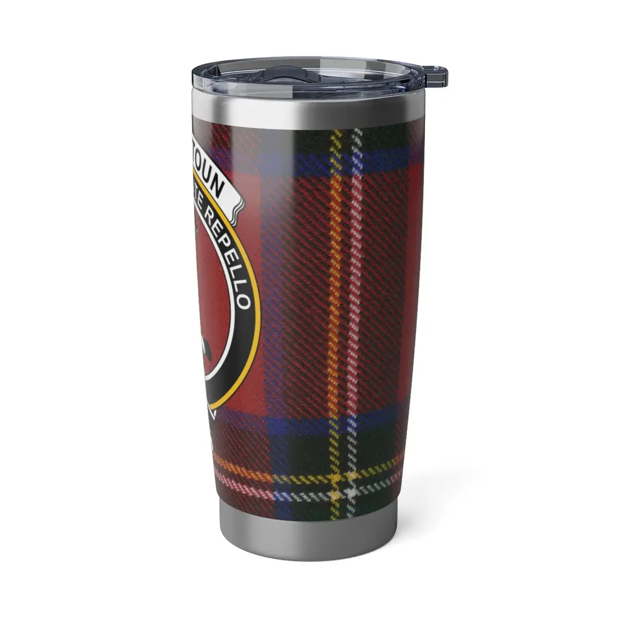 Custom Tartan Design Travel Tumbler With Crest