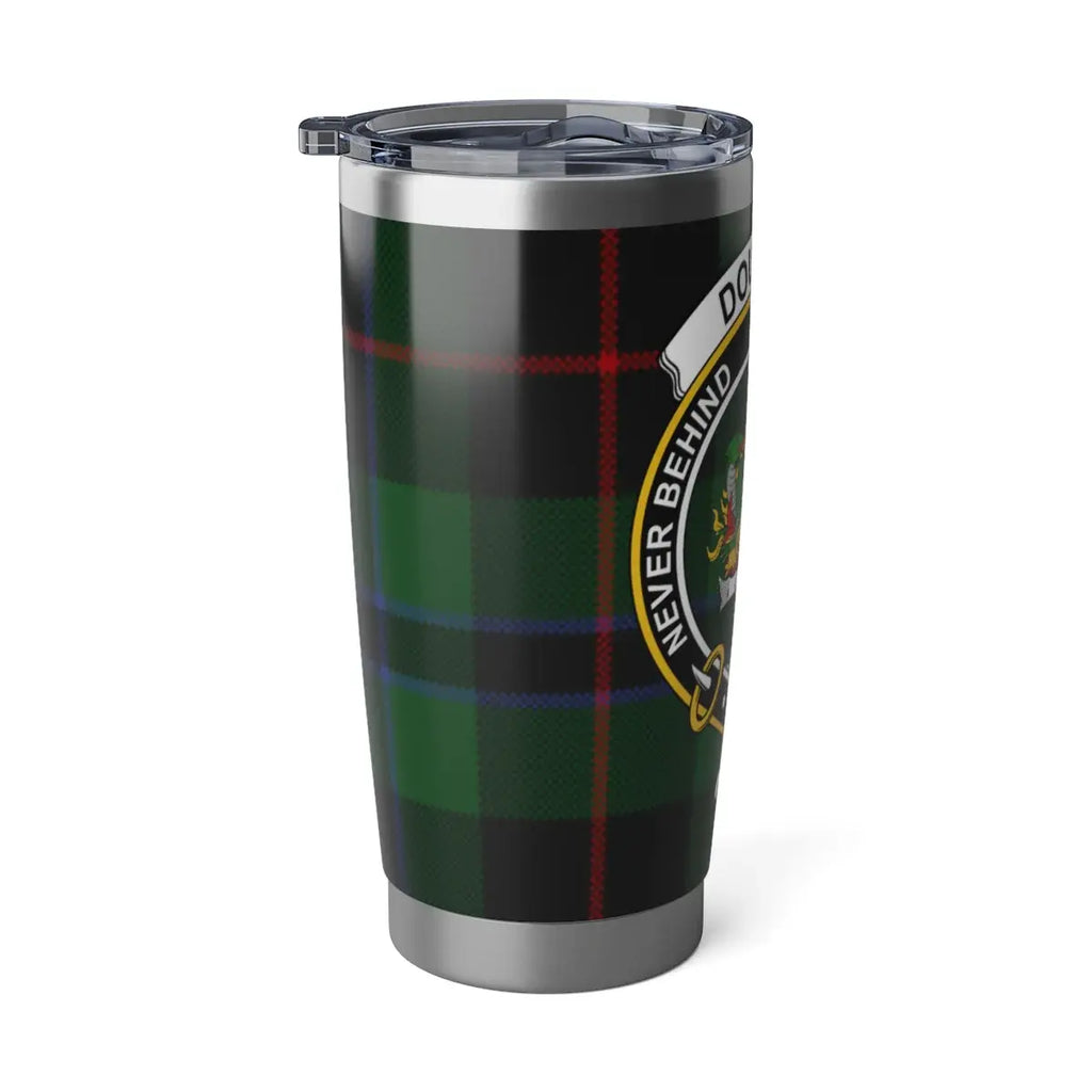 Douglas clan tartan travel tumbler — Scottish plaid print on 20oz stainless steel, fits cup holders