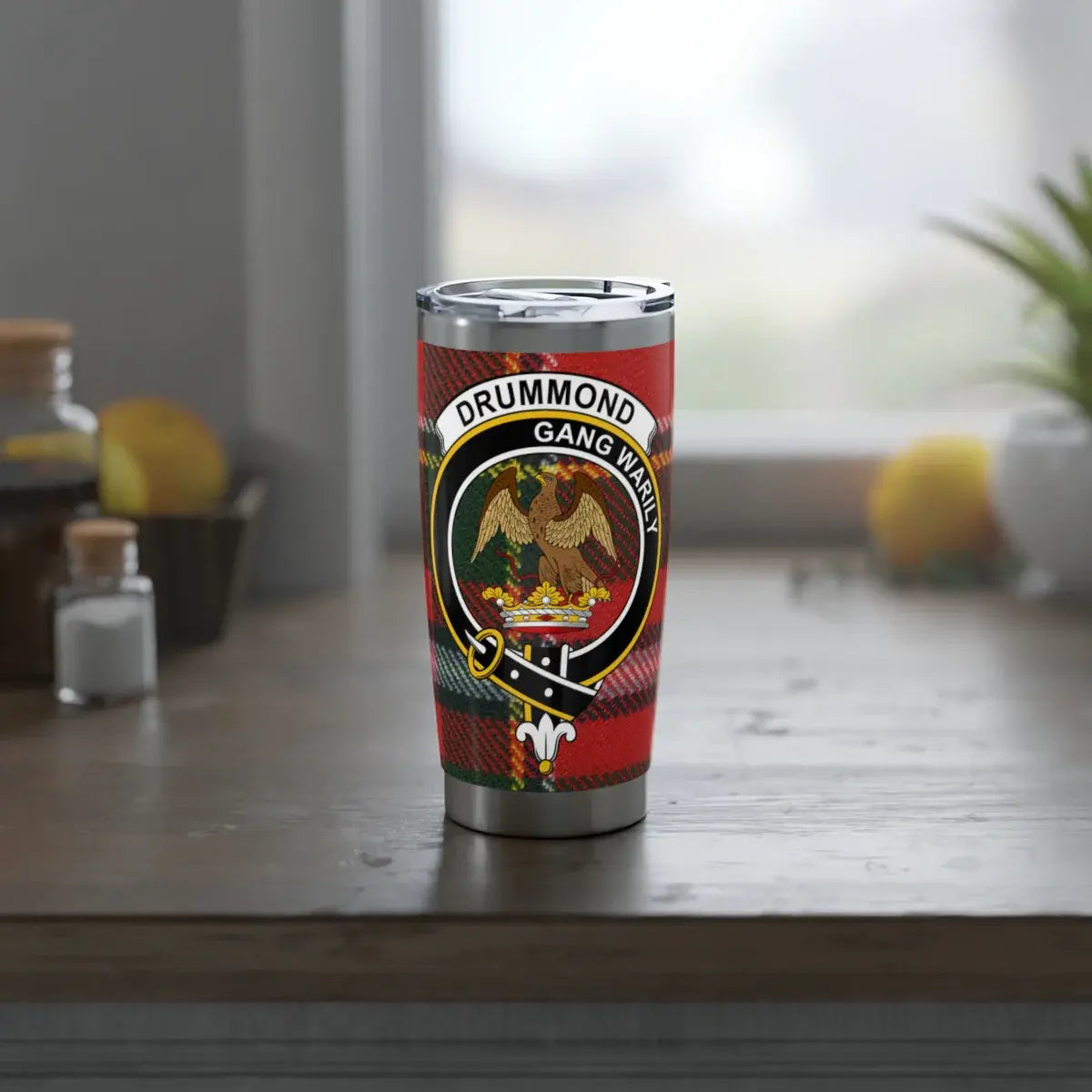Drummond Gang Warily personalised tumbler — double-wall insulated stainless steel with crest
