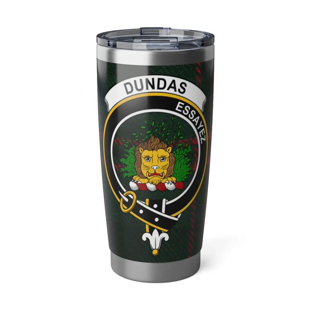 Clan Dundas tartan 20oz stainless steel tumbler — full-colour lion crest print, silver finish