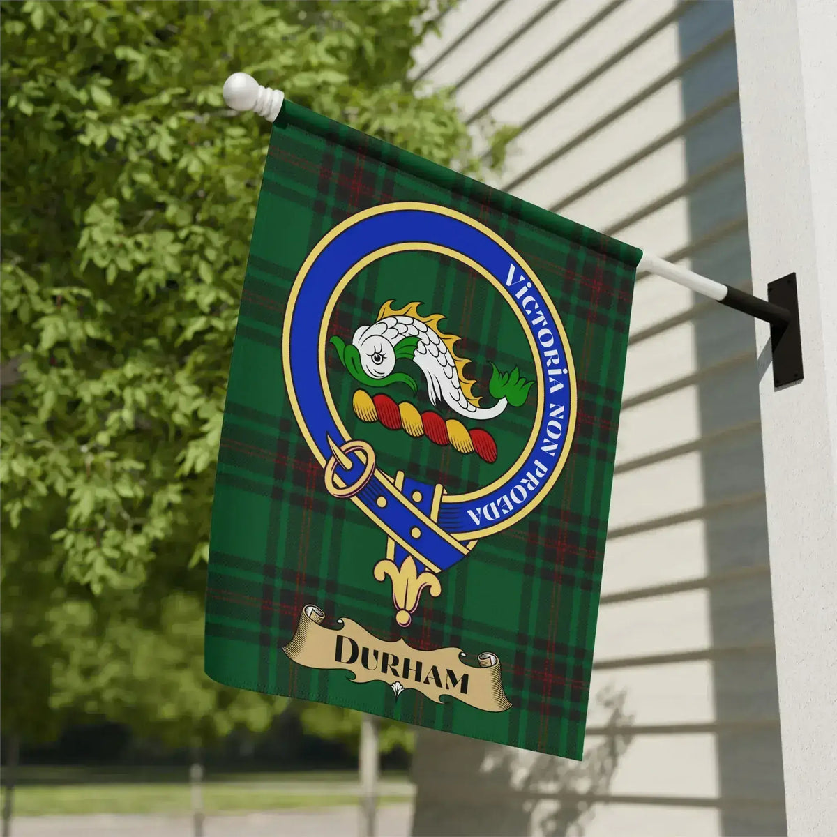 Durham Crest Plaid Flag for Outdoor Display