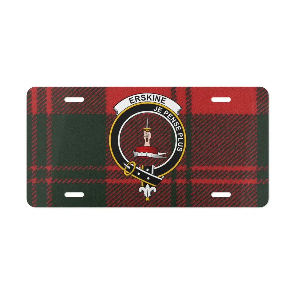 Clan Erskine Scottish tartan license plate — full-colour crest print, aluminium, wall display