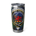 Clan Farquharson tartan 20oz stainless steel tumbler — full-colour crest print, silver finish