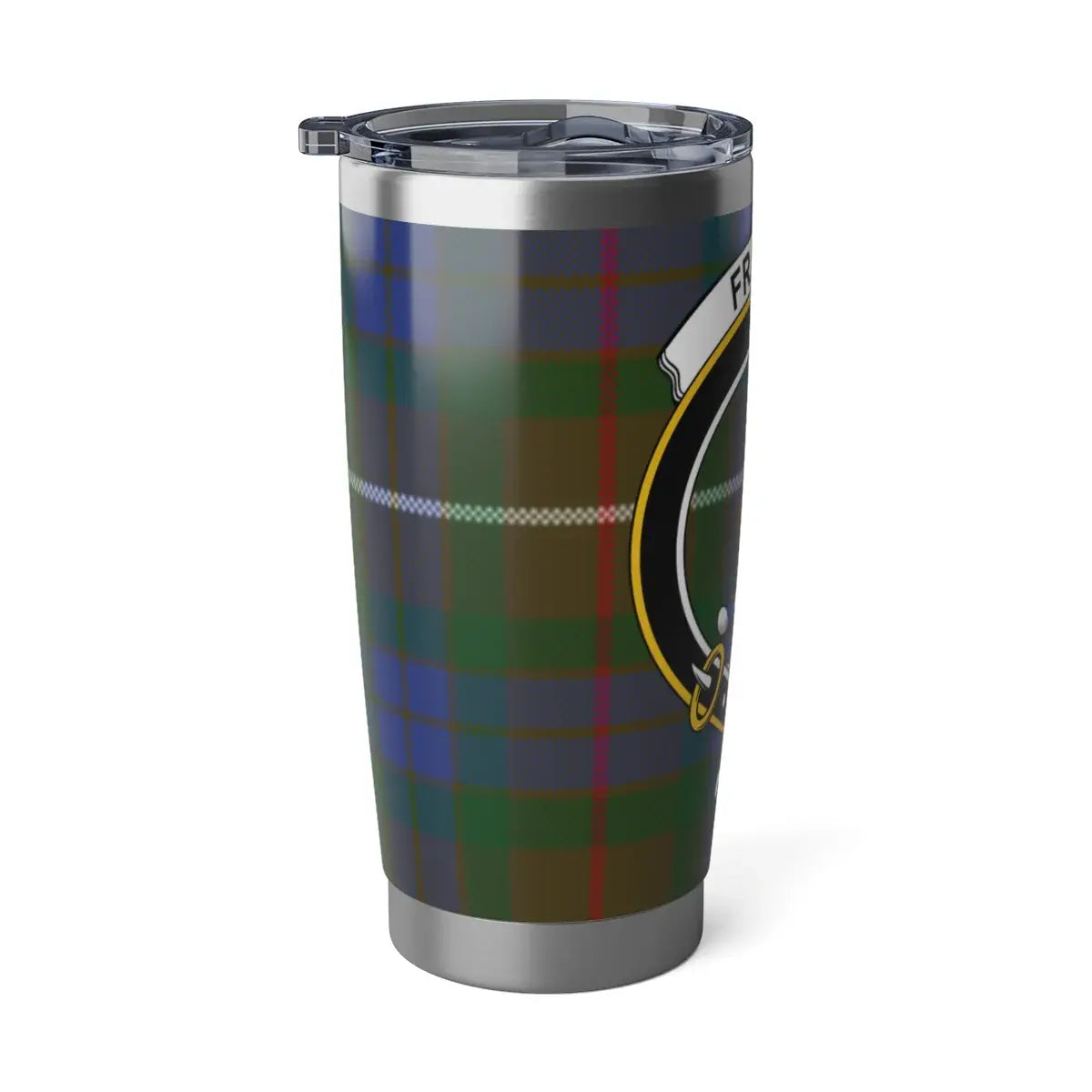 Fraser tartan tumbler in cup holder — 20oz stainless fits standard car holders, clan crest