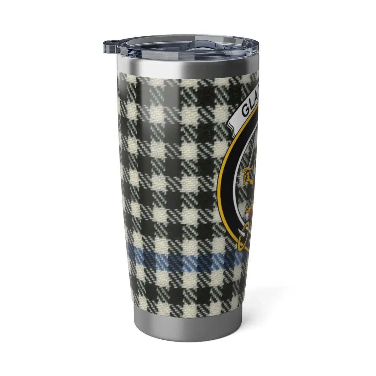 Black and White Plaid Patterned Travel Mug