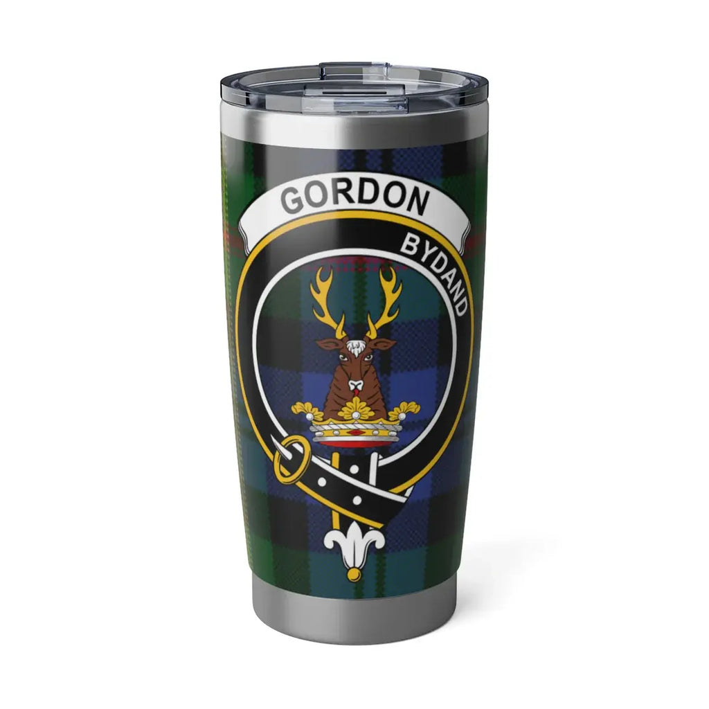 Clan Gordon insulated stainless steel tumbler with tartan crest print — 20oz Scottish heritage drinkware