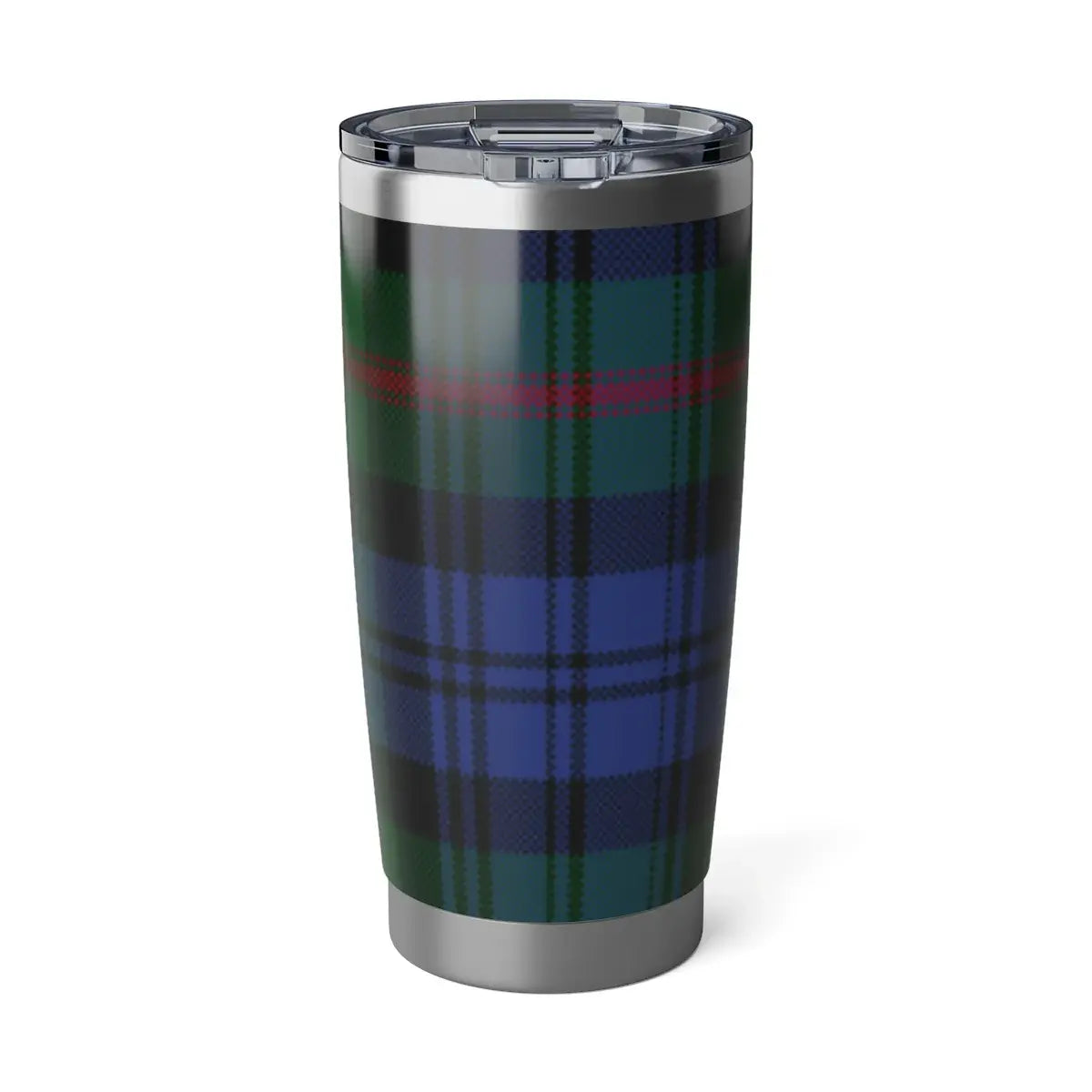 Clan Gordon tartan tumbler showing blue and green plaid print wrapping the full exterior