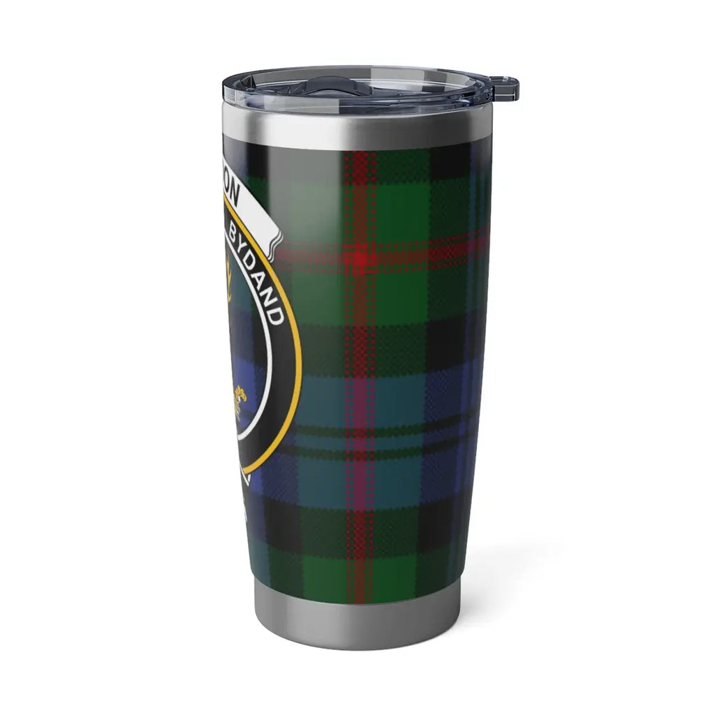 Clan Gordon stainless steel tumbler in hand — Scottish clan crest insulated travel mug